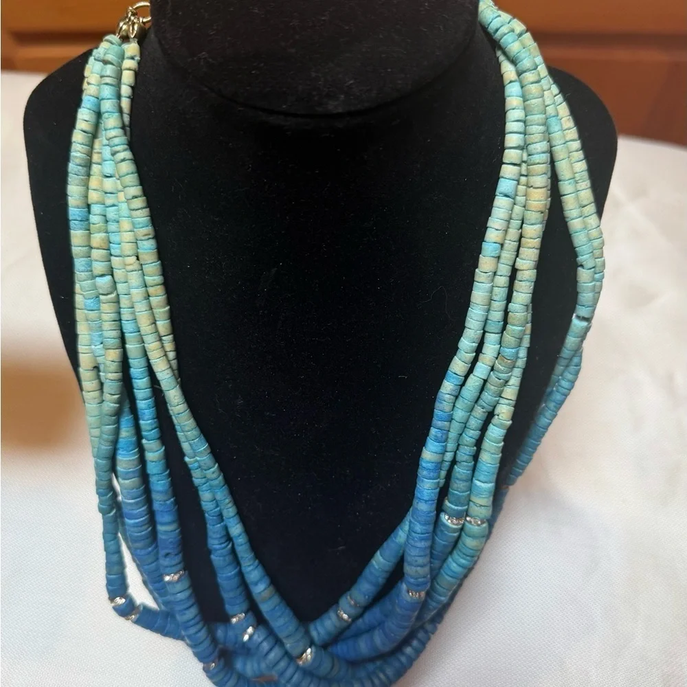 Blue Multi-Strand Beaded Necklace & Stretch Bracelet - Like New